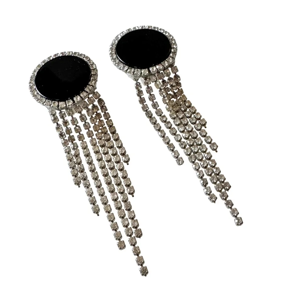 Vintage‎ Rhinestone Fringe Dangling Statement Earrings Showgirl Nicole Mintzes